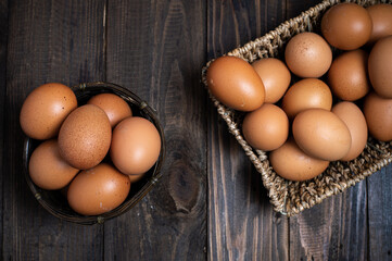 The fresh eggs in the basket.