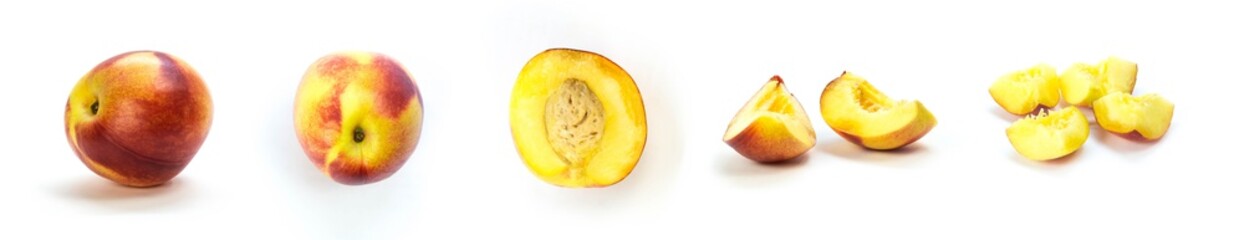 A set of sliced nectarines. Close up. Isolated on a white background