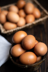 The fresh eggs in the basket.