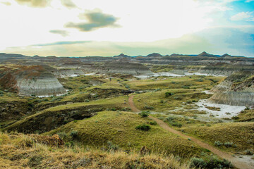 Obraz premium V iews on a drive through the badlands. Dinosaur Provincial Park. Alberta, Canada