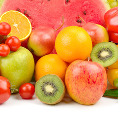 Fruits and vegetables isolated on a white background.