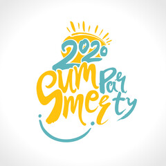 Vector Logo 2020 Summer Party. Summer Smile. Happy time. Bright seasonal template. Vector illustration for season banner, label, poster, logo Summer.