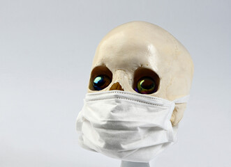 Human Skull mit  medizinischer Maske 