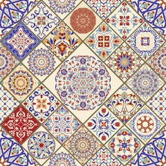 Seamless ceramic tile with colorful patchwork. Vintage multicolor pattern in turkish style. Endless pattern can be used for ceramic tile, wallpaper, linoleum, textile, web page background. Vector
