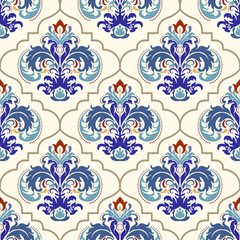 Seamless ceramic tile with colorful patchwork. Vintage multicolor pattern in turkish style. Endless pattern can be used for ceramic tile, wallpaper, linoleum, textile, web page background. Vector.