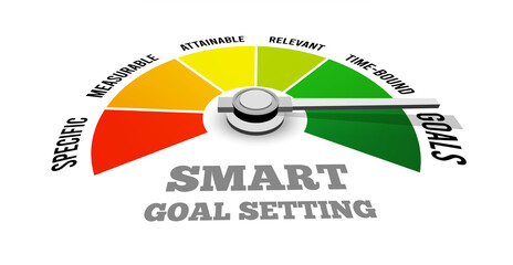 Smart goal setting. illustration in the style of a speedometer.