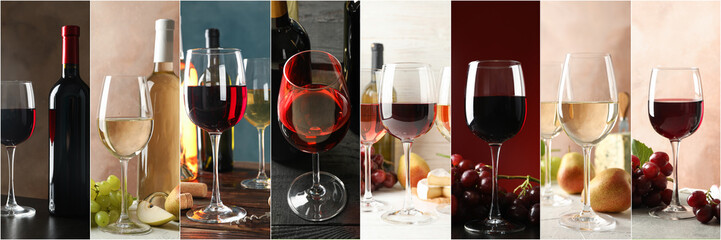 Collage with different wines on different backgrounds