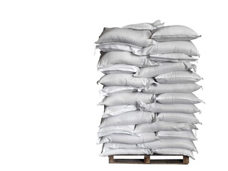 White hemp sack Packing chemical fertilizer, sugar, flour, rice waiting for delivery on the  White Background 