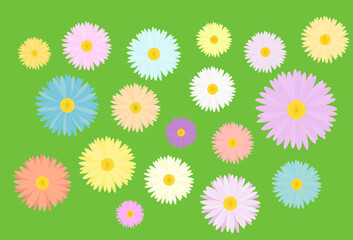 Obraz premium Graphic multi-colored flowers pattern. Green background.