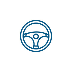 Car Steering Wheel Line Blue Icon On White Background. Blue Flat Style Vector Illustration