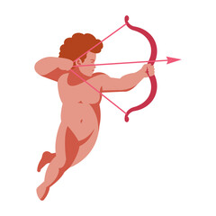 Obraz premium God of love - little cupid shoots an arrow. Baby with bow and arrow. The concept of love, tenderness, relationships, dating. Vector illustration. Good for Valentine's Day, greeting cards, design.