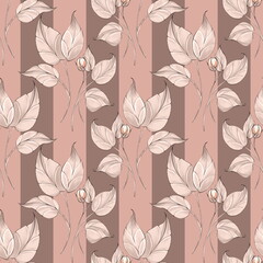 Seamless leaf pattern. Delicate striped floral background