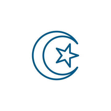 Crescent Line Blue Icon On White Background. Blue Flat Style Vector Illustration
