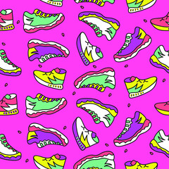 Seamless vector pattern with sneakers. Vector illustration.