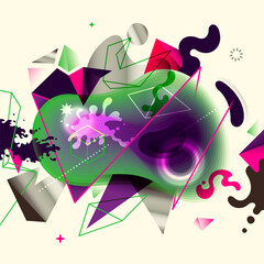 Artistic background, with composition made of various abstract shapes in intense colors. Vector illustration.