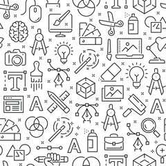 Seamless pattern with graphic design. Black and white thin line icons