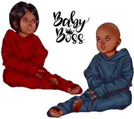 Illustration of two cute babies drawn by hand