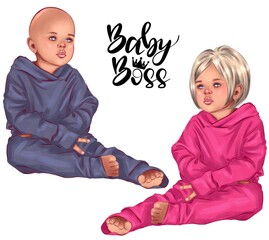 Illustration of two cute babies drawn by hand