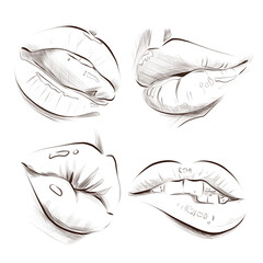 Set of hand drawn sexy lips