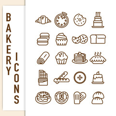 Cute pastry thin line icons set for web or app page. Bakery signs vector collection to an online shop symbol.