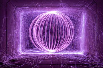 the abstract glowing purple orb light painting - Powered by Adobe