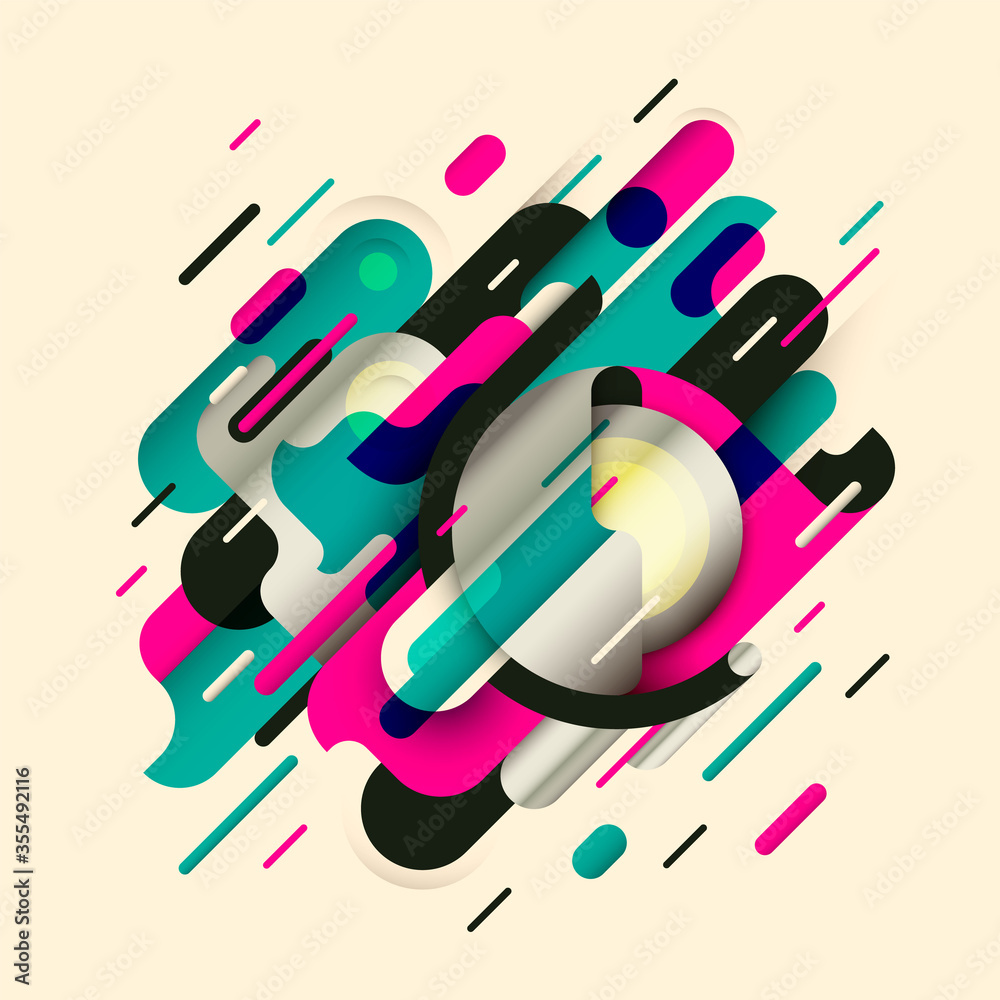 Poster futuristic style abstraction with design made of various rounded shapes in color. vector illustratio