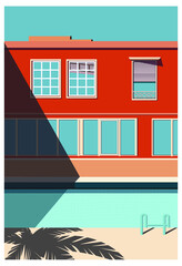 Vector illustration of modern building with swimming pool. EPS 10