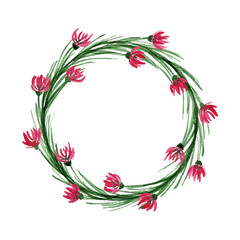 watercolor wreath with red flowers