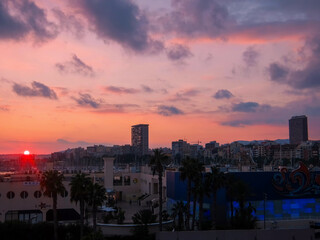 An orange sunset over Alicante in Spain