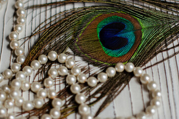 vintage box on the table with pearl jewelry