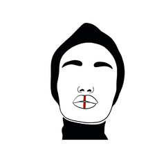 Minimal contour drawing of afro female face of lips, eyebrows, hairstyle, nose.  Beautiful linear afro black woman with ethnic make up. Black lives matter. Logo makeup artist, beauty salon. 