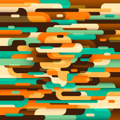 Retro style abstract background, with composition made of various rounded shapes in color. Vector illustration.