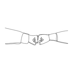 Continuous line drawing of arm hands fist bump. vector illustration