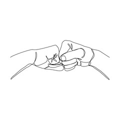 Continuous line drawing of arm hands fist bump. vector illustration