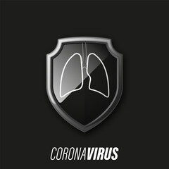 3D color shield with Human lungs coronavirus pandemic SARS-Cov-2 icon on colorful bacground. Coronavirus disease 2019 (COVID-19) 3D illustration