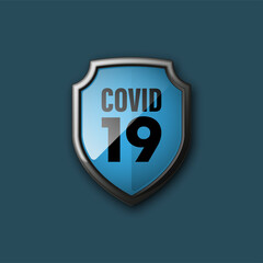 3d color shield with coronavirus pandemic SARS-Cov-2 icon on colorful bacground. Coronavirus disease 2019 (COVID-19)  illustration