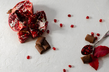 chopped pomegranate with dried apricots and chocolate
