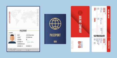 Passport and boarding pass vector illustration