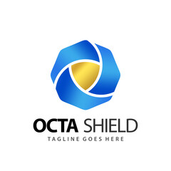 Abstract Octagon Shield Logo Design Vector Illustration Template Stock