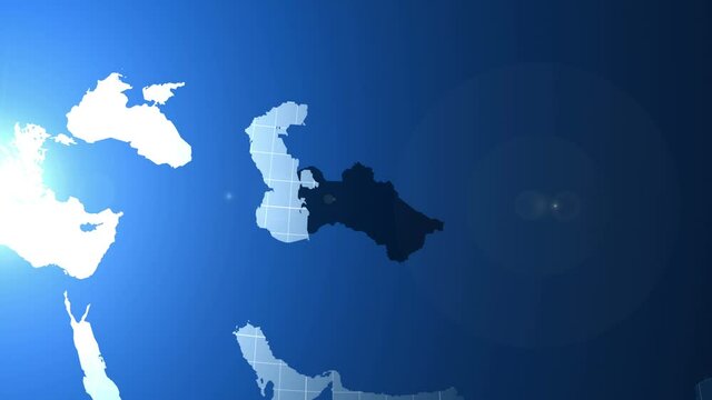 Turkmenistan. Map. Zooming into Turkmenistan on the globe.
