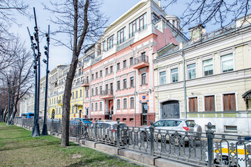 Fototapeta premium Streets of the center of Moscow on a spring day with clouds.