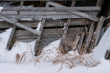 Old dilapidated building in snow