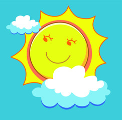 sun with clouds, vector flat icon, eps 10