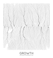 Vector generative branch growth pattern. Square texture. Lichen like organic structure with veins. Monocrome square biological net of vessels.