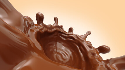 chocolate splash isolated background. Clipping path. 3d illustration.