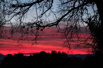 iery sunset and landscape silhouette