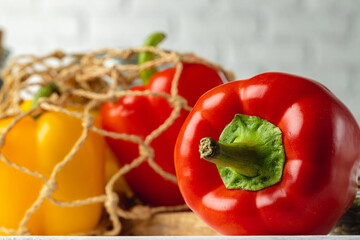 Close up of bell pepper on kitchen table