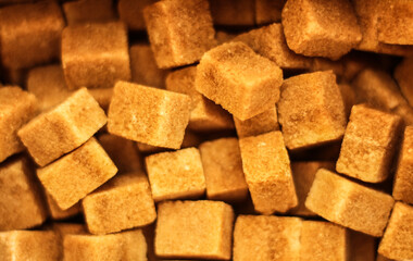 close up on brown sugar cubes, selective focus