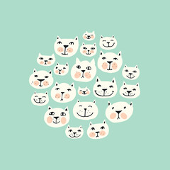 Obraz premium Vector illustration with funny cat faces.