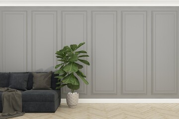 grey wall with wood floor ,3d render